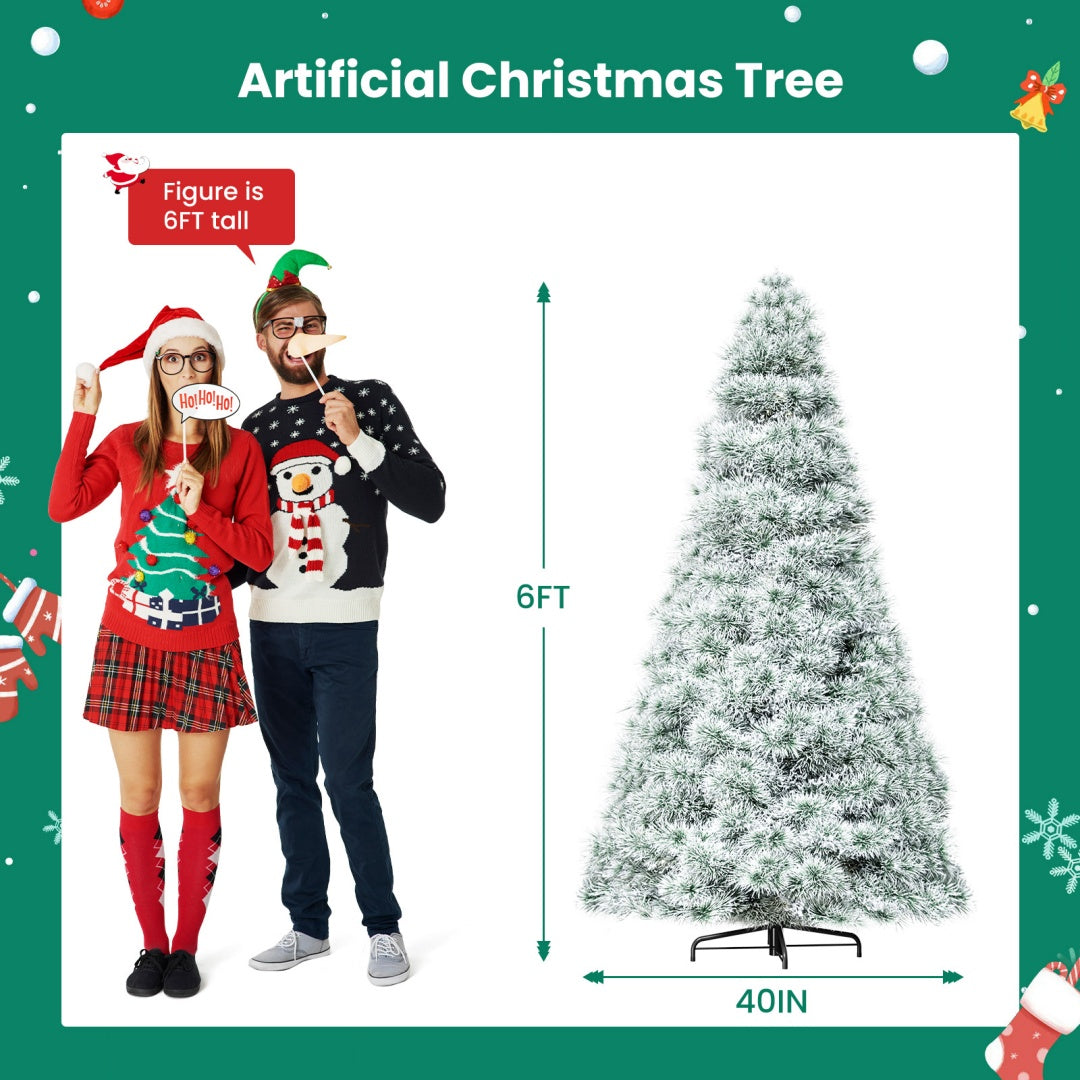 Pre-lit Artificial Christmas Tree, Prelighted Green Artificial Hinged Spruce Xmas Tree With 347 Branch Tips, 120 Incandescent Lights