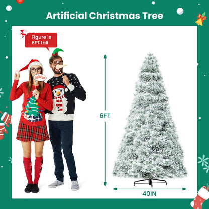 Pre-lit Artificial Christmas Tree, Prelighted Green Artificial Hinged Spruce Xmas Tree With 347 Branch Tips, 120 Incandescent Lights