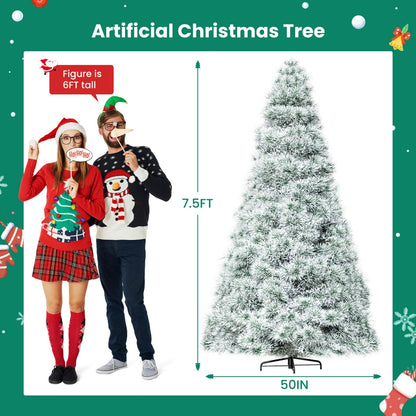 Pre-lit Artificial Christmas Tree, Prelighted Green Artificial Hinged Spruce Xmas Tree With 347 Branch Tips, 120 Incandescent Lights